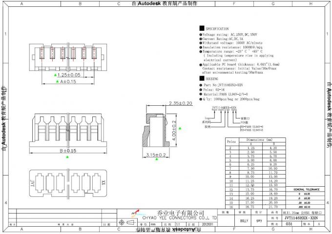 1.25mm Pitch Connector SMT Friction Lock Headers / Crimp Housings JVT 1146H Series