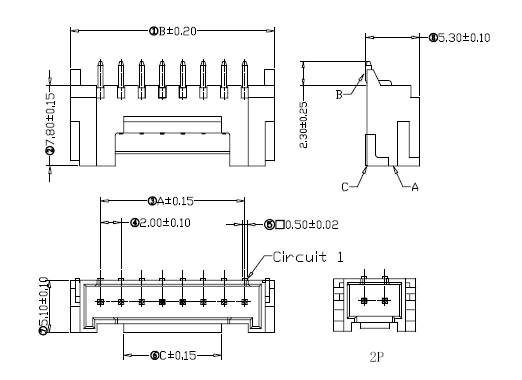 7-pinowe jednorzędowe 2-milimetrowe złącze z technologią montażu powierzchniowego, UL94V-0